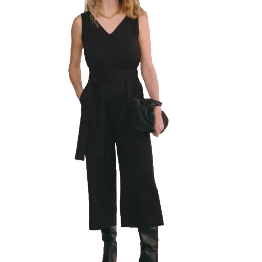 Everlane The Ultimate Crop Jumpsuit Women's Size 4 Black Wide Leg - Picture 1 of 14